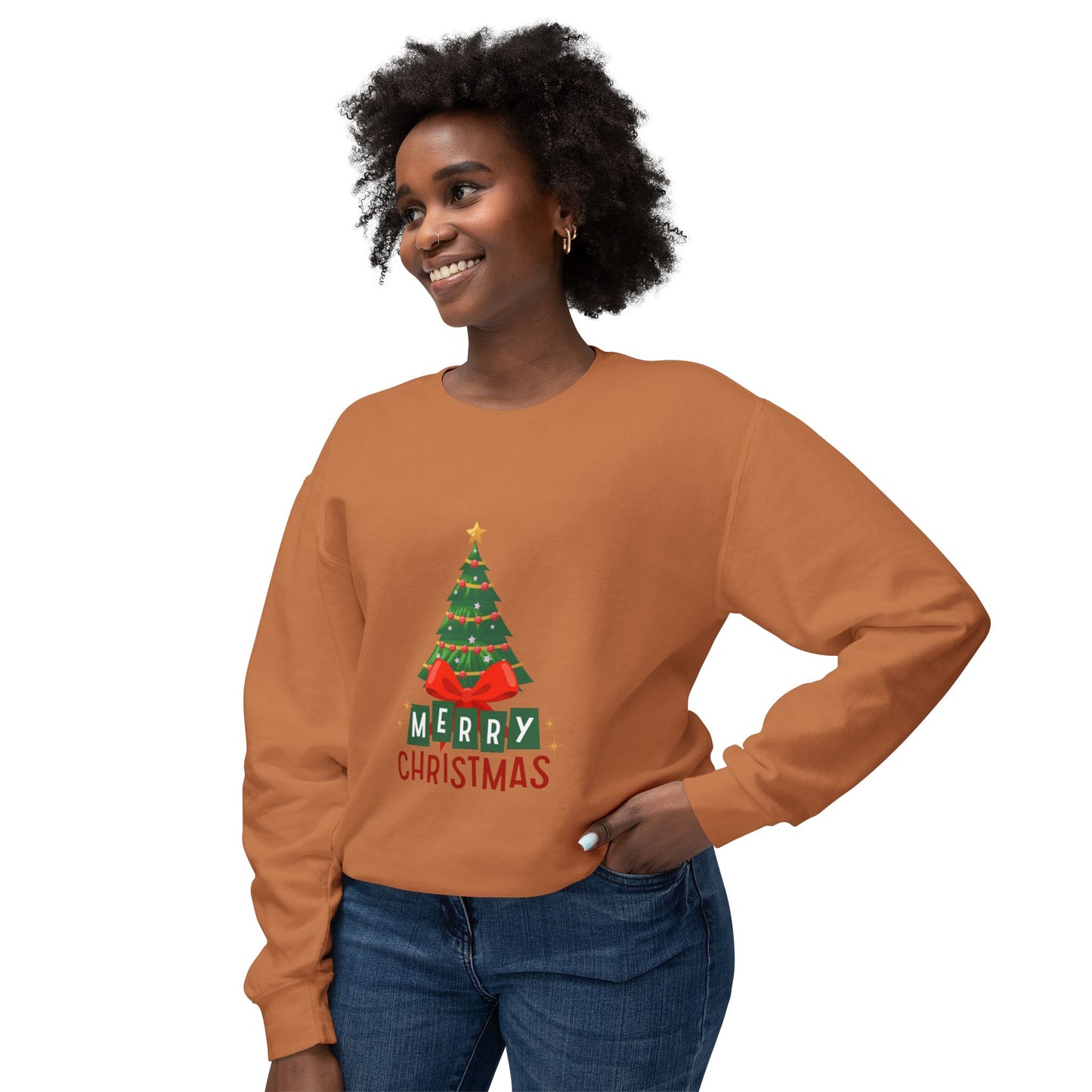 "Tree Merry Christmas" Christmas Unisex Lightweight Crewneck Sweatshirt