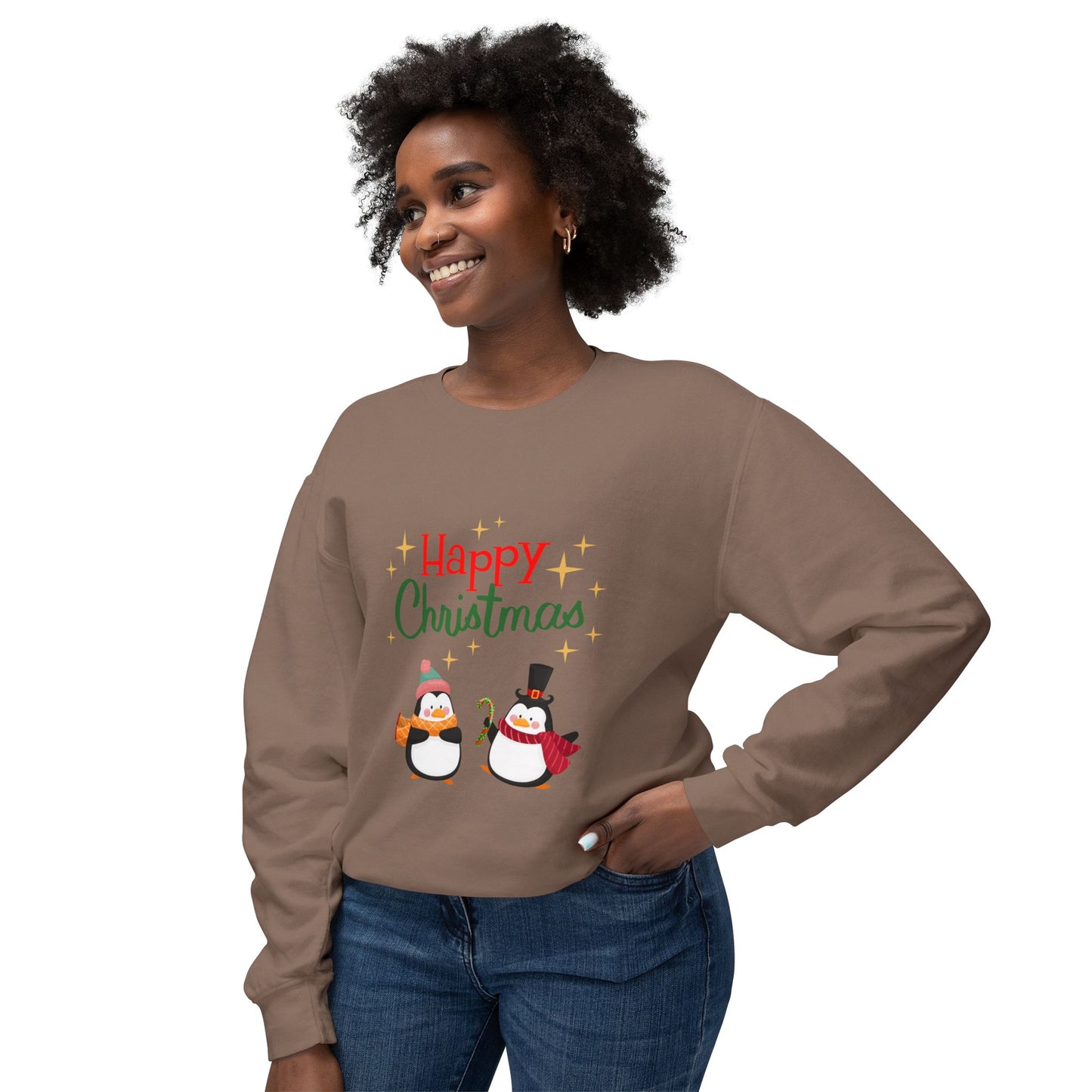 " Pingouins Happy Christmas" Christmas Unisex Lightweight Crewneck Sweatshirt