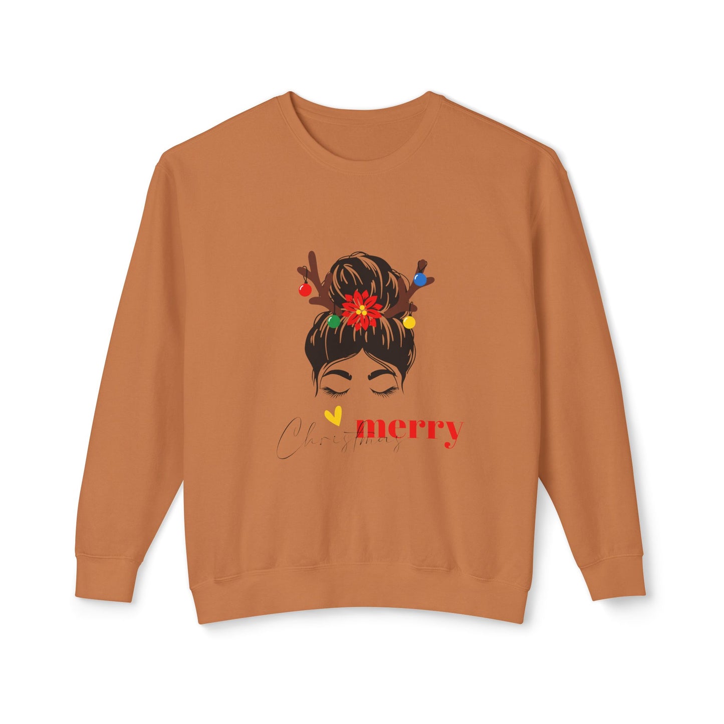 "Lady Reindeer, Christmas" Unisex Lightweight Crewneck Sweatshirt