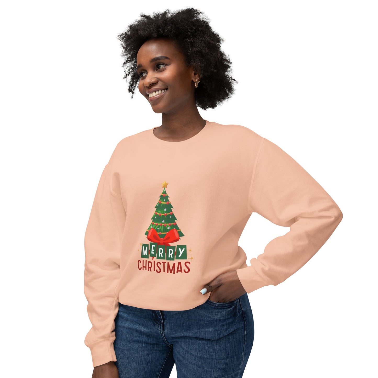 "Tree Merry Christmas" Christmas Unisex Lightweight Crewneck Sweatshirt