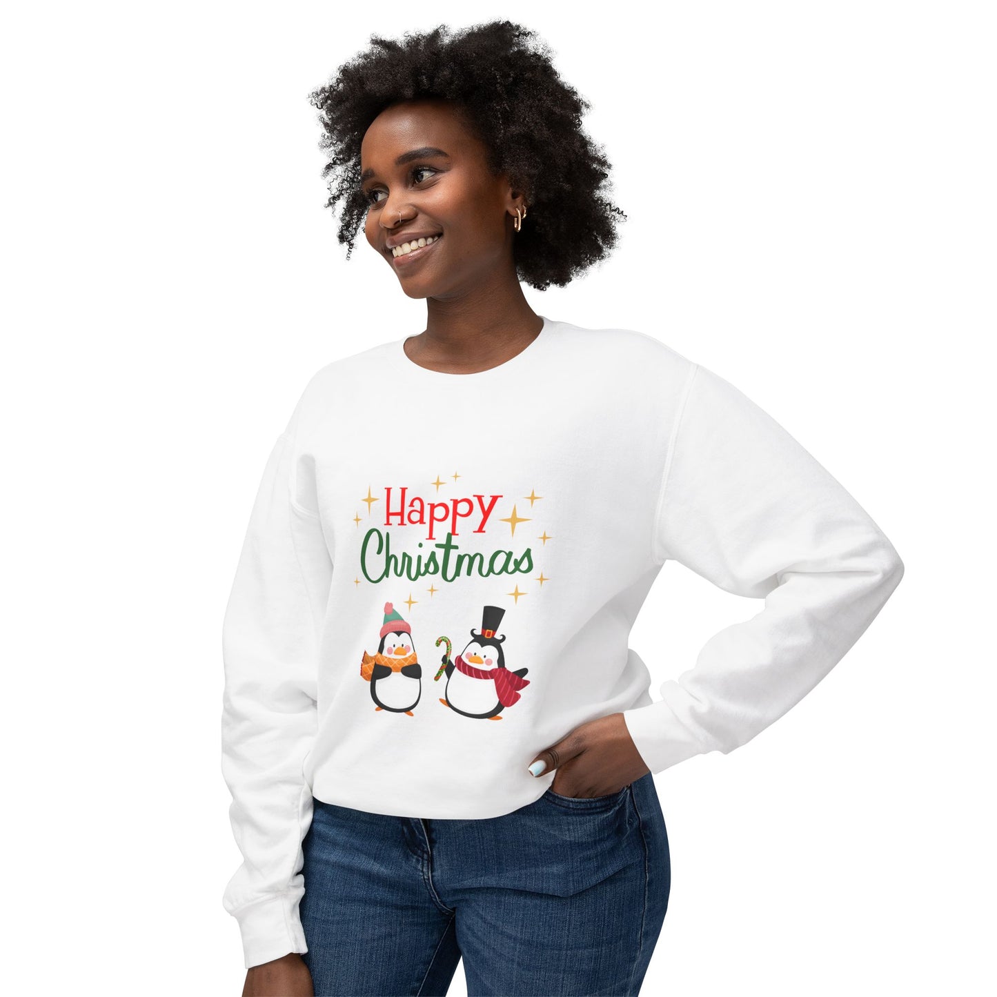 " Pingouins Happy Christmas" Christmas Unisex Lightweight Crewneck Sweatshirt