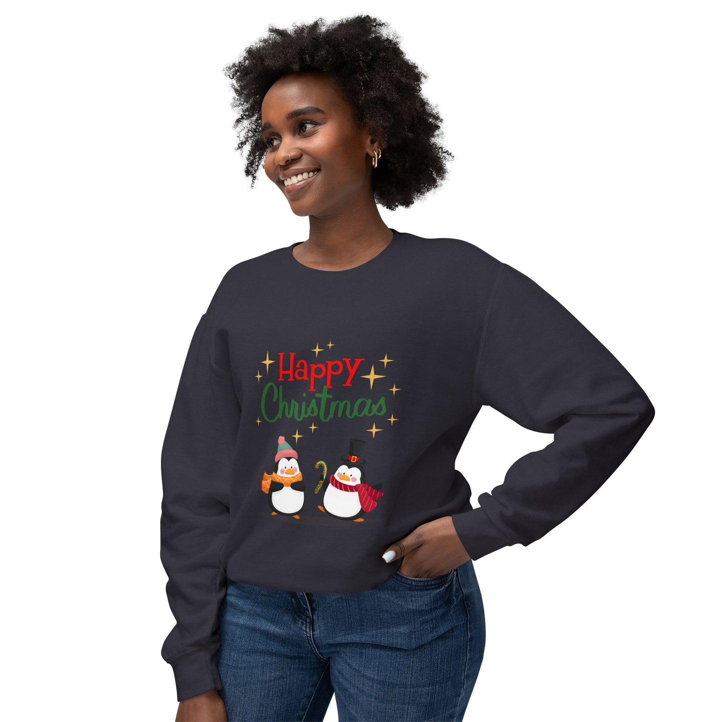 " Pingouins Happy Christmas" Christmas Unisex Lightweight Crewneck Sweatshirt