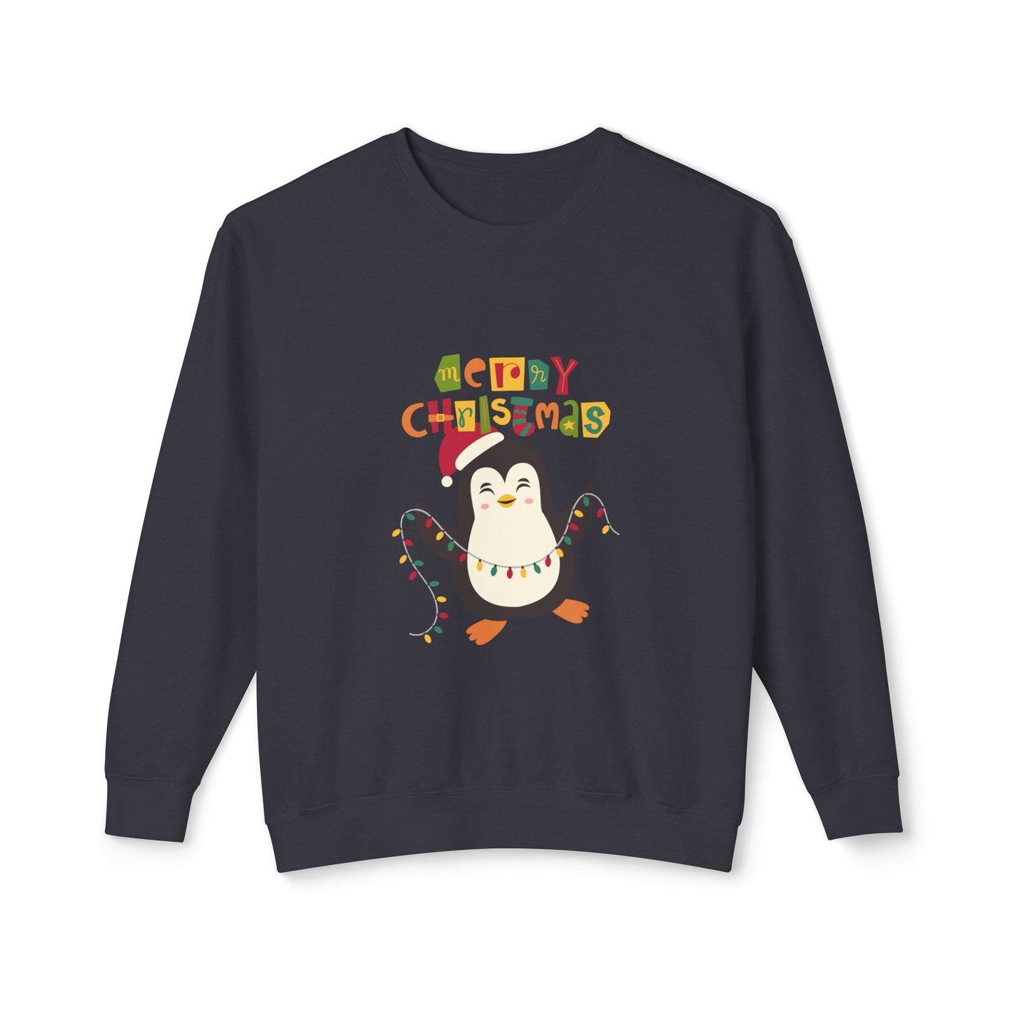 " Happy Pingouin" Christmas Unisex Lightweight Crewneck Sweatshirt