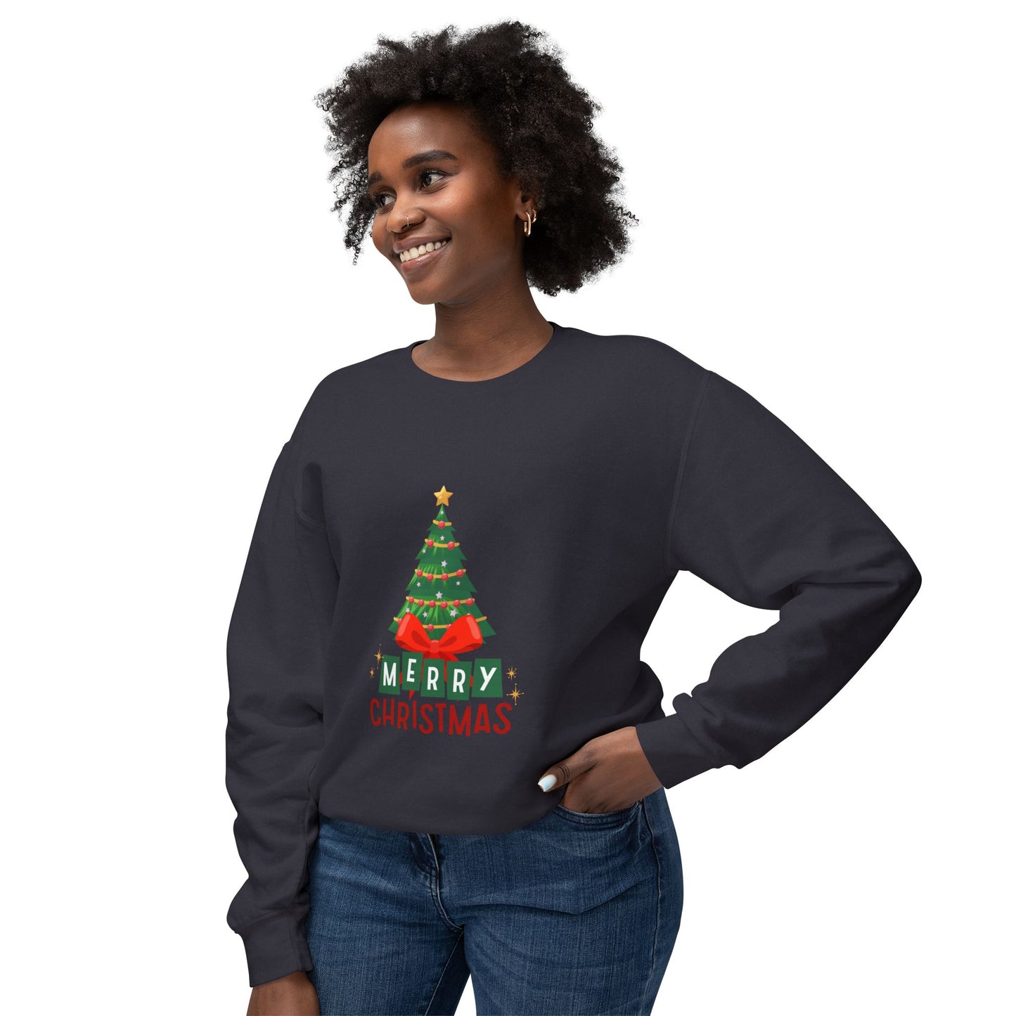 "Tree Merry Christmas" Christmas Unisex Lightweight Crewneck Sweatshirt