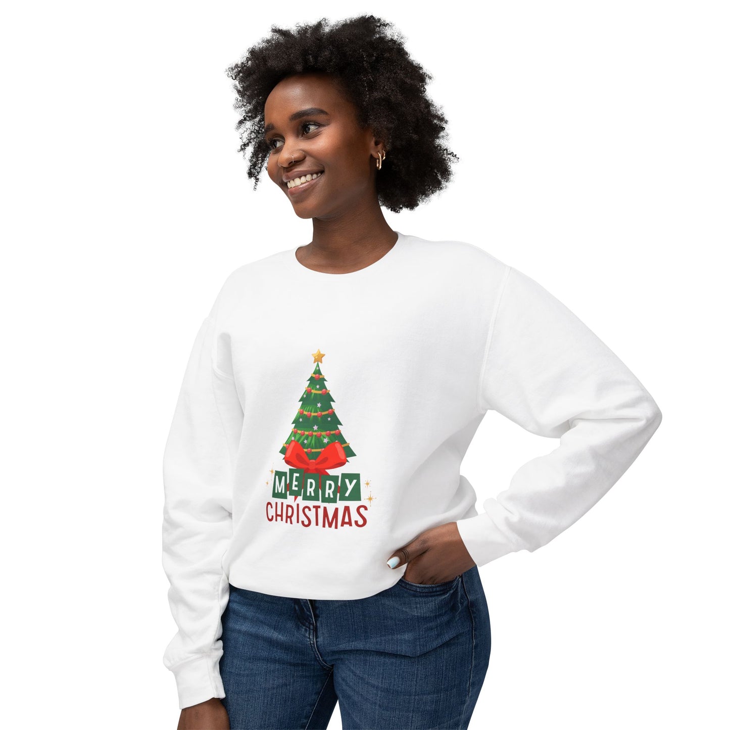 "Tree Merry Christmas" Christmas Unisex Lightweight Crewneck Sweatshirt