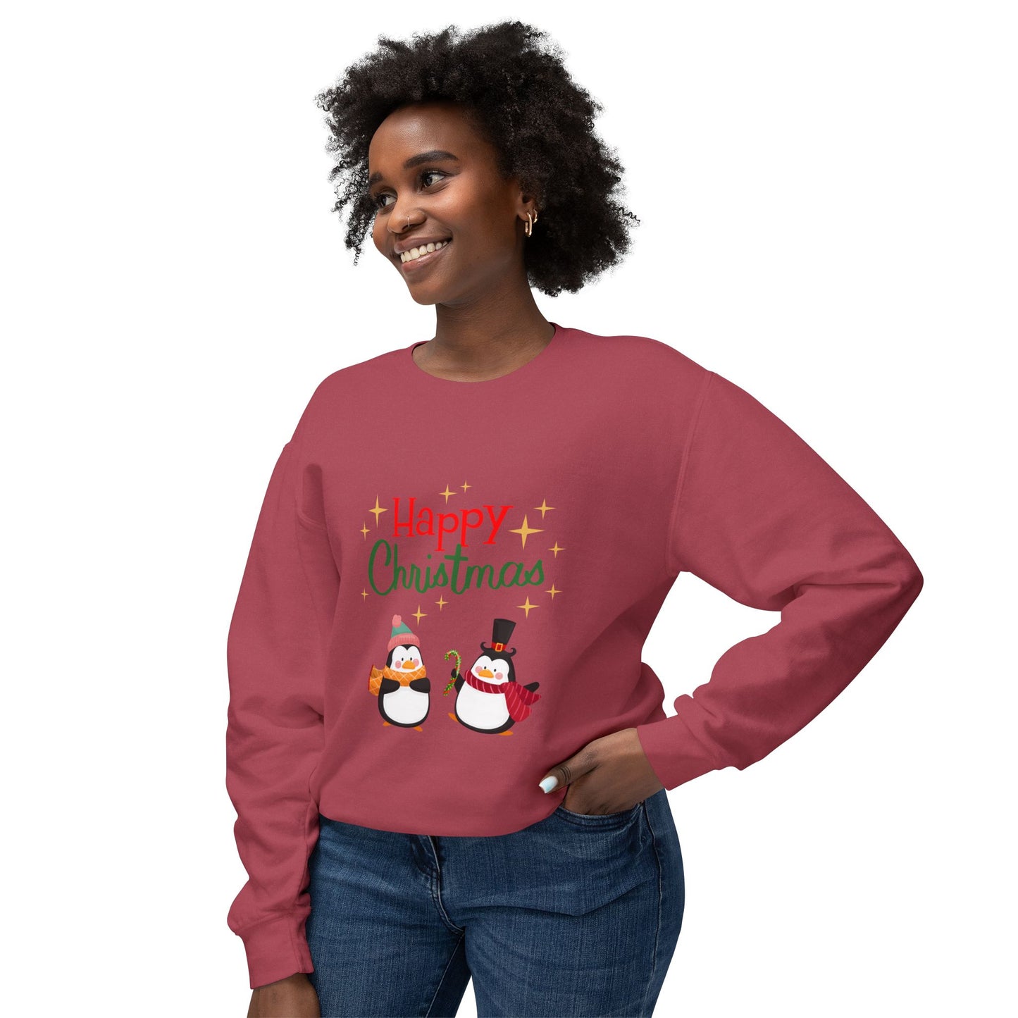 " Pingouins Happy Christmas" Christmas Unisex Lightweight Crewneck Sweatshirt