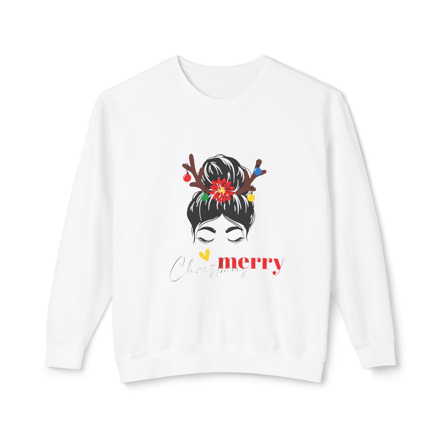 "Lady Reindeer, Christmas" Unisex Lightweight Crewneck Sweatshirt