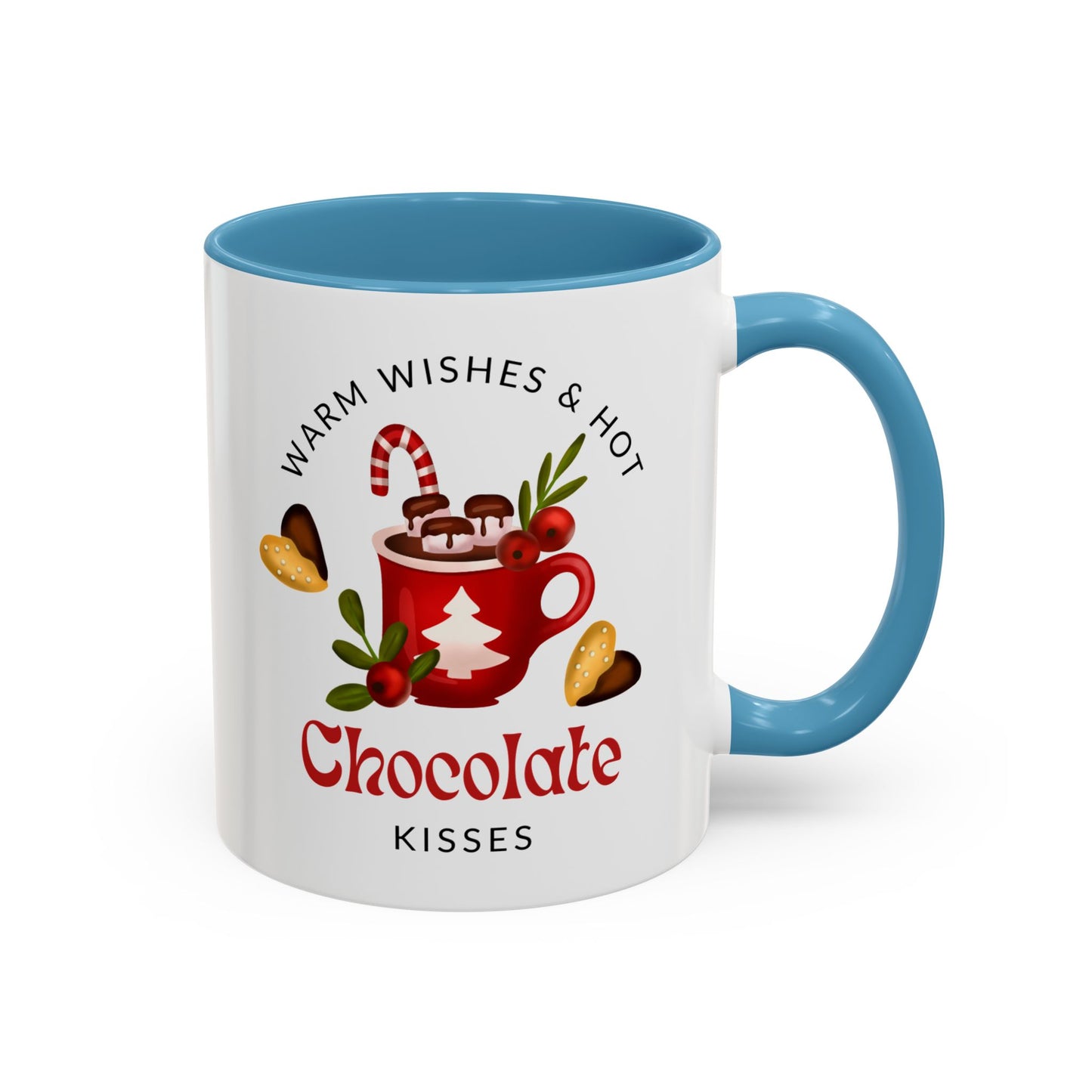 “Warm wishes and hot chocolate kisses” Christmas gift Accent Coffee Mug (11, 15oz)