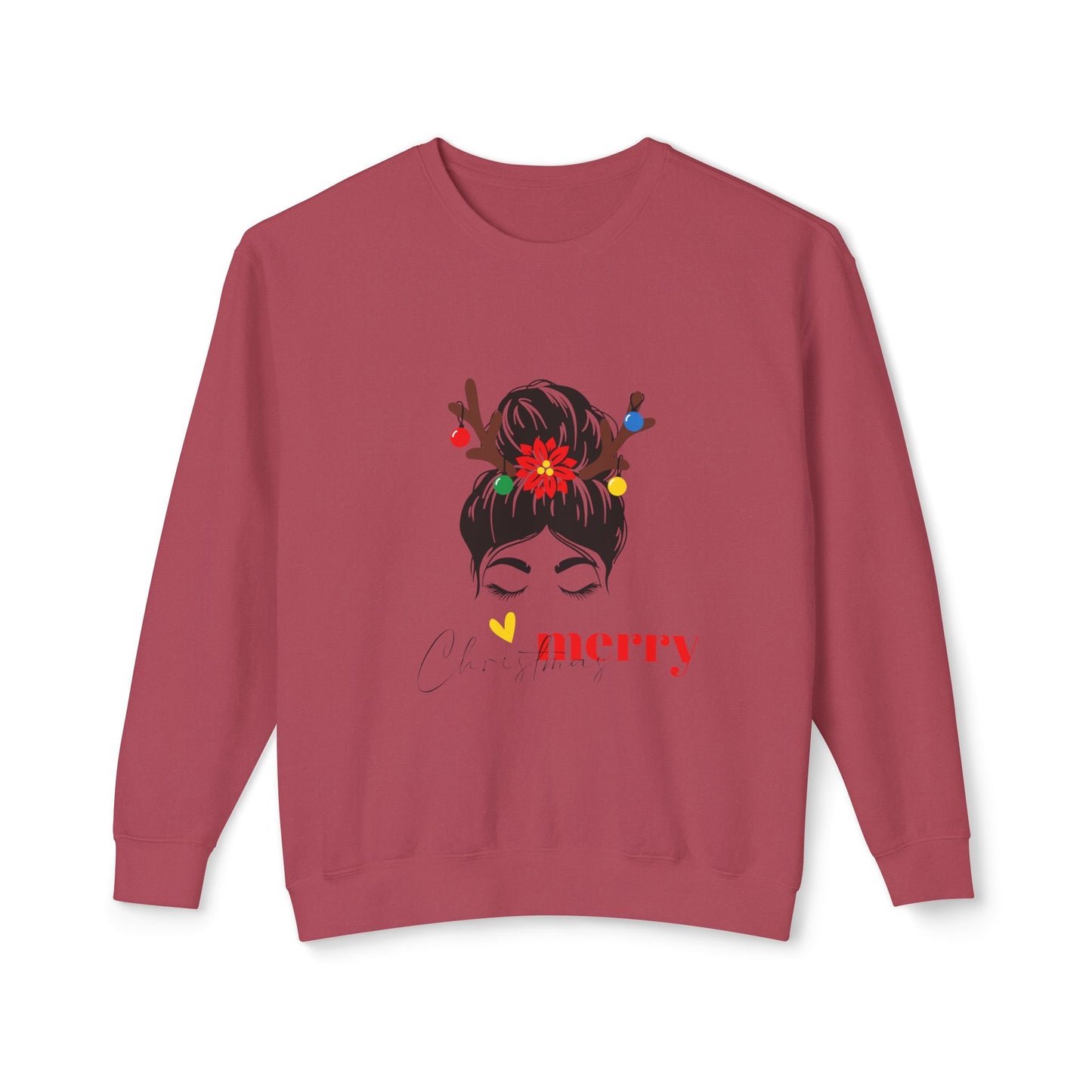 "Lady Reindeer, Christmas" Unisex Lightweight Crewneck Sweatshirt