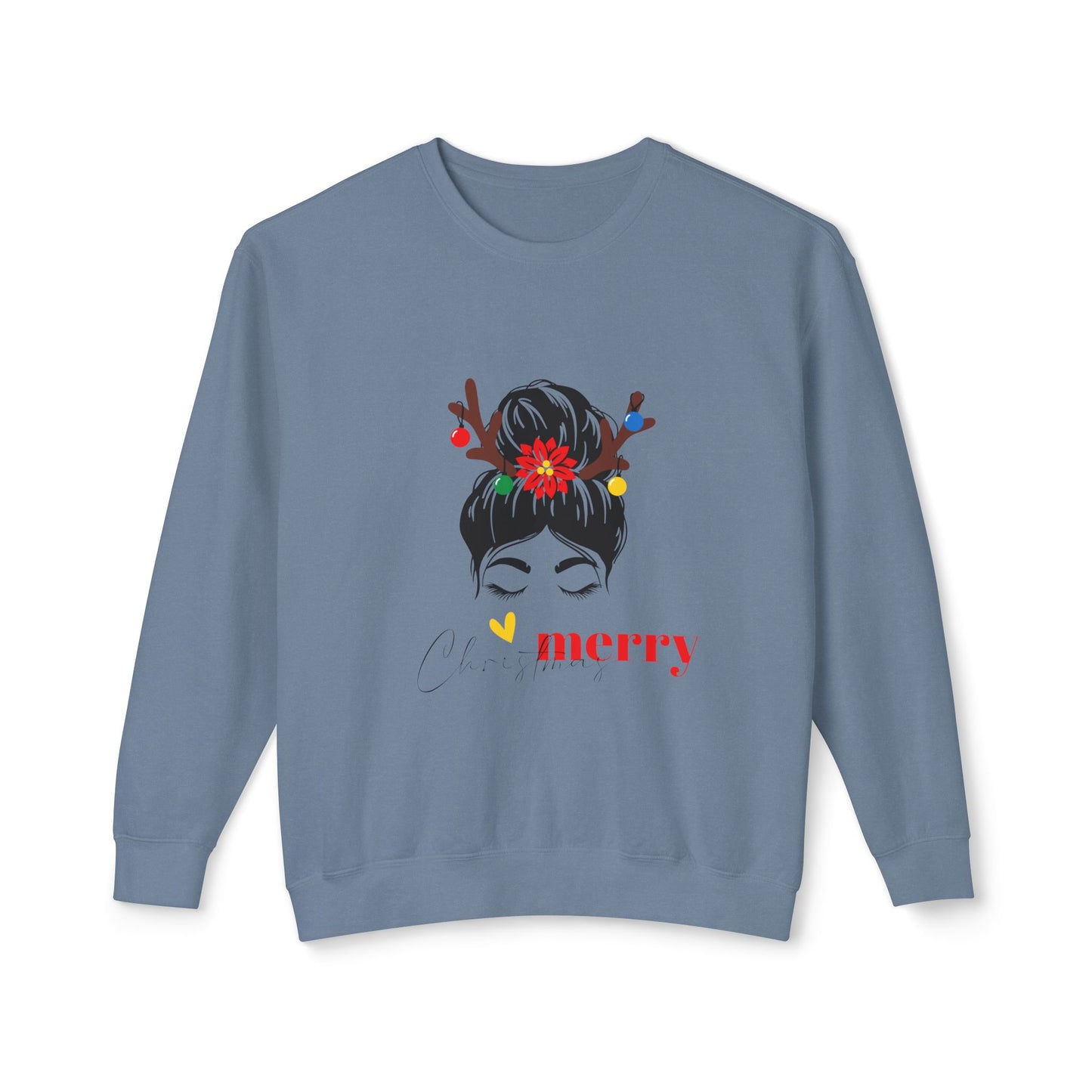 "Lady Reindeer, Christmas" Unisex Lightweight Crewneck Sweatshirt