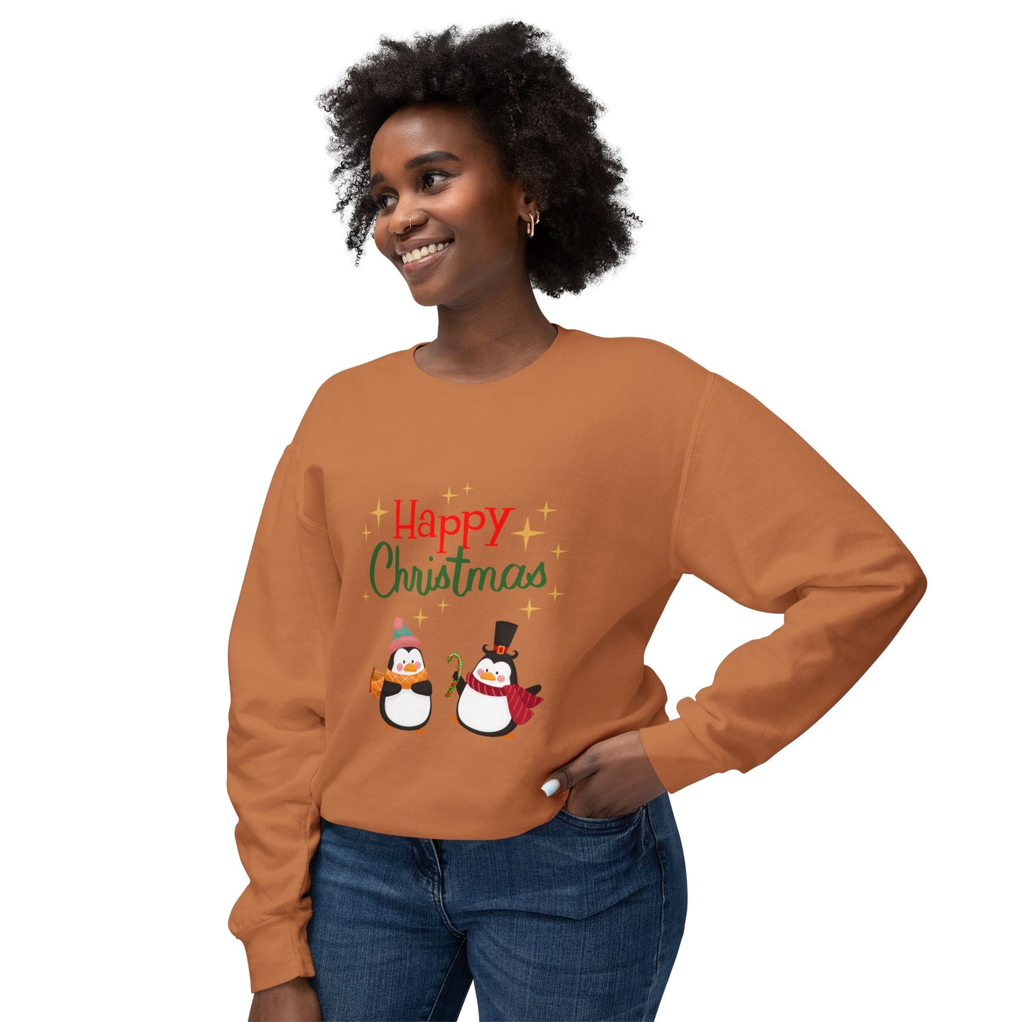 " Pingouins Happy Christmas" Christmas Unisex Lightweight Crewneck Sweatshirt