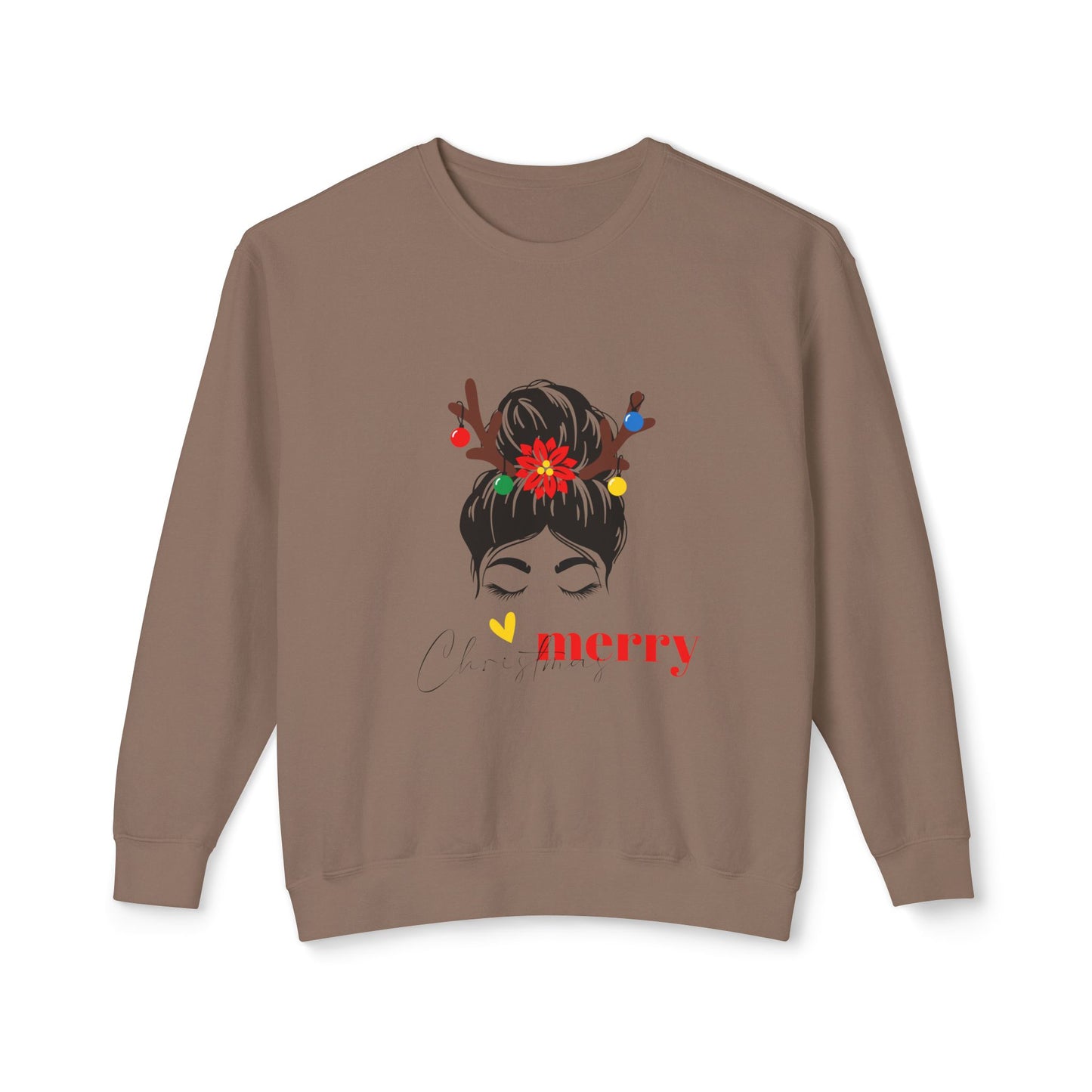 "Lady Reindeer, Christmas" Unisex Lightweight Crewneck Sweatshirt